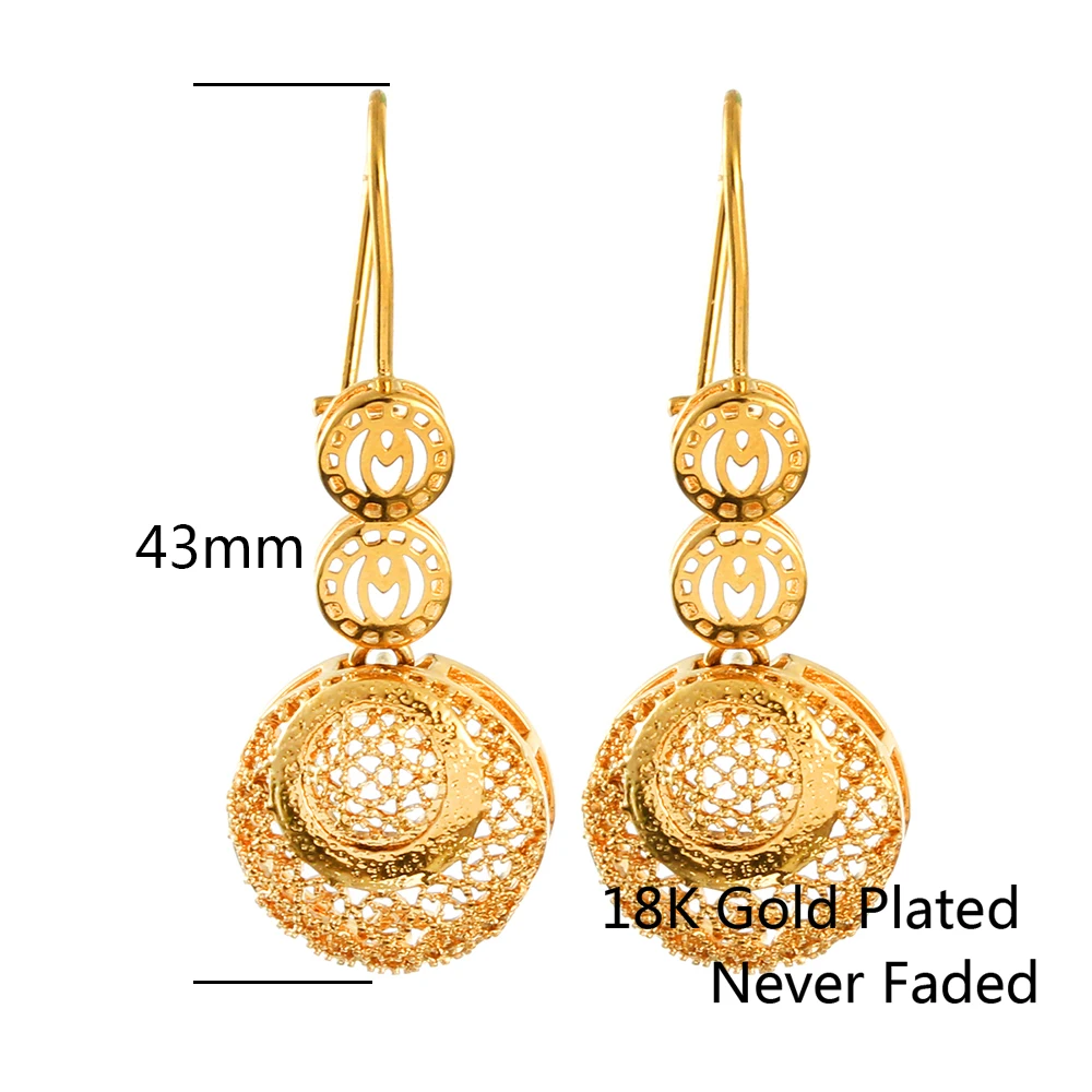No Faded Allah Muslim Arabic Islam Necklace Long Gold Color Hollow Link Chains Turkish Middle East Earrings Round Jewelery Set
