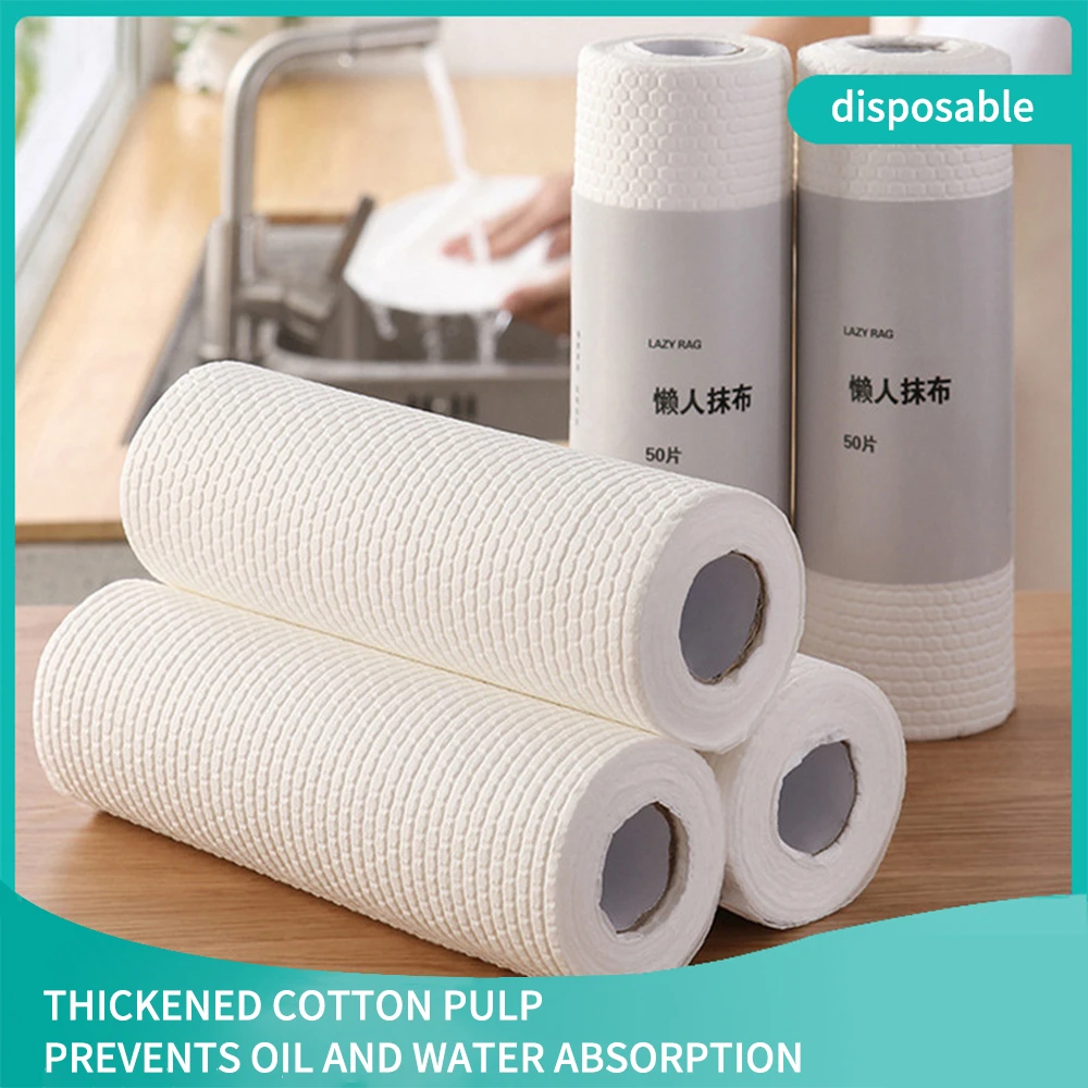 

50PCS Disposable Kitchen Wet And Dry Cleaning Cloths Non-Woven Fabric Lazy Rags Oil Blotting Paper Tissue Durable Firm