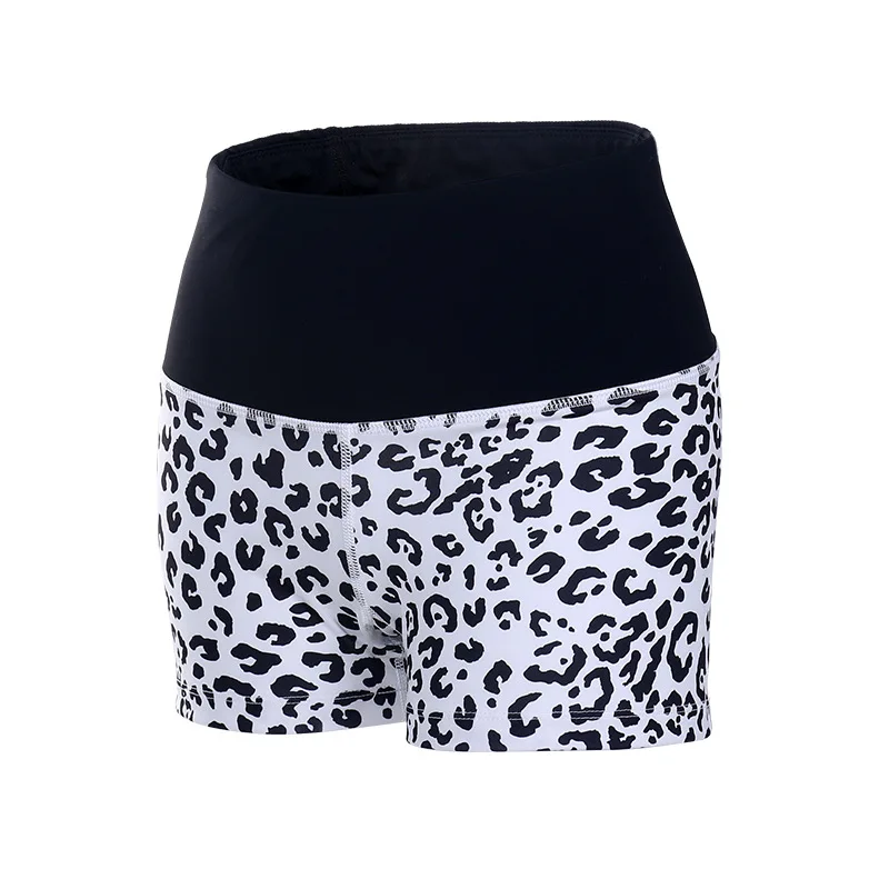

[Sports Clothing Customizable] White Leopord Pattern Quick-Drying Women's Fitness Running Yoga Elastic Pants Shorts 16106