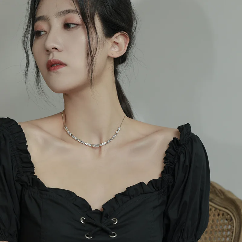 Korea New Design Fashion Jewelry Luxury Shiny Zircon Necklace Stretchable Adjustable Feminine Clavicle Necklace