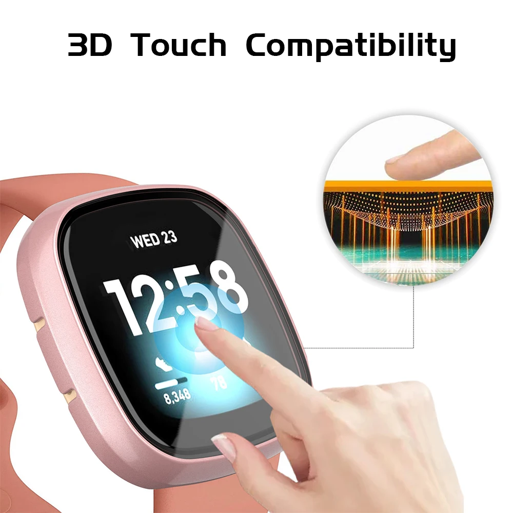 Glass+Case Full for Fitbit Versa 3 Protective Case Screen Protector Hard PC Matte Bumper Shell for Fitbit Sense All-Around Cover