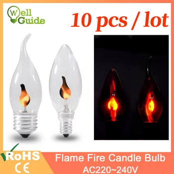 

10pcs led bulb E14 E27 Edison Flicker Flame Led Candle Light AC220V 240V Retro Fire Lighting Vintage Decor Energy Saving Lamp