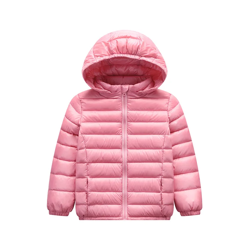 Куртка-пуховик на 90% утином пуху парка для маленьких девочек и мальчиков детская куртка зимняя детская куртка с капюшоном верхняя одежда для малышей на весну и осень От 1 до 12 лет - Цвет: Pink