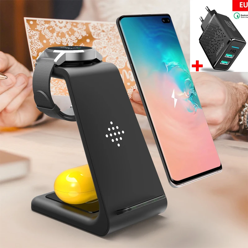 3 In 1 10W Fast Wireless Charger For Samsung Note 20 10 S10 S9 S8 Galaxy Watch Active/Galaxy Buds Wireless Charger Dock Station