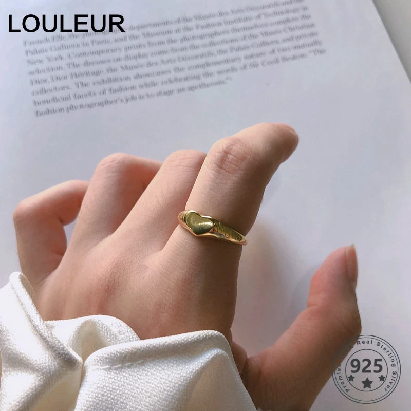 

LouLeur Real 925 Silver Sterling Heart Rings Hot Sale Minimalist Japan Korea Gold Siver Ring for Women Fashion Fine Jewelry Gift