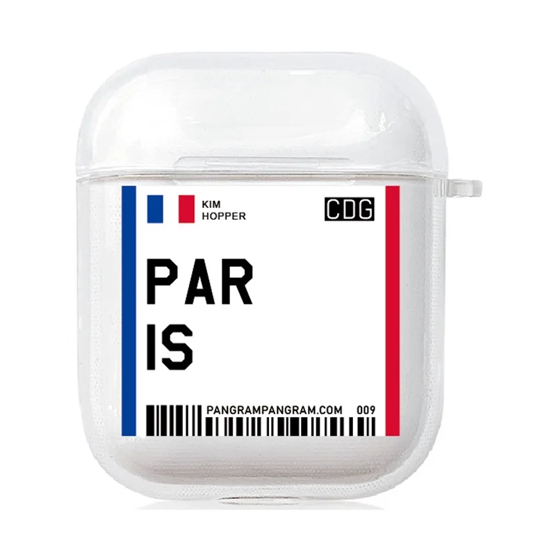 Трендовый чехол для наушников Airpods 2, 1, с этикеткой для авиабилетов, штрих-код, bluetooth-гарнитура, прозрачный мягкий чехол из ТПУ - Цвет: Paris