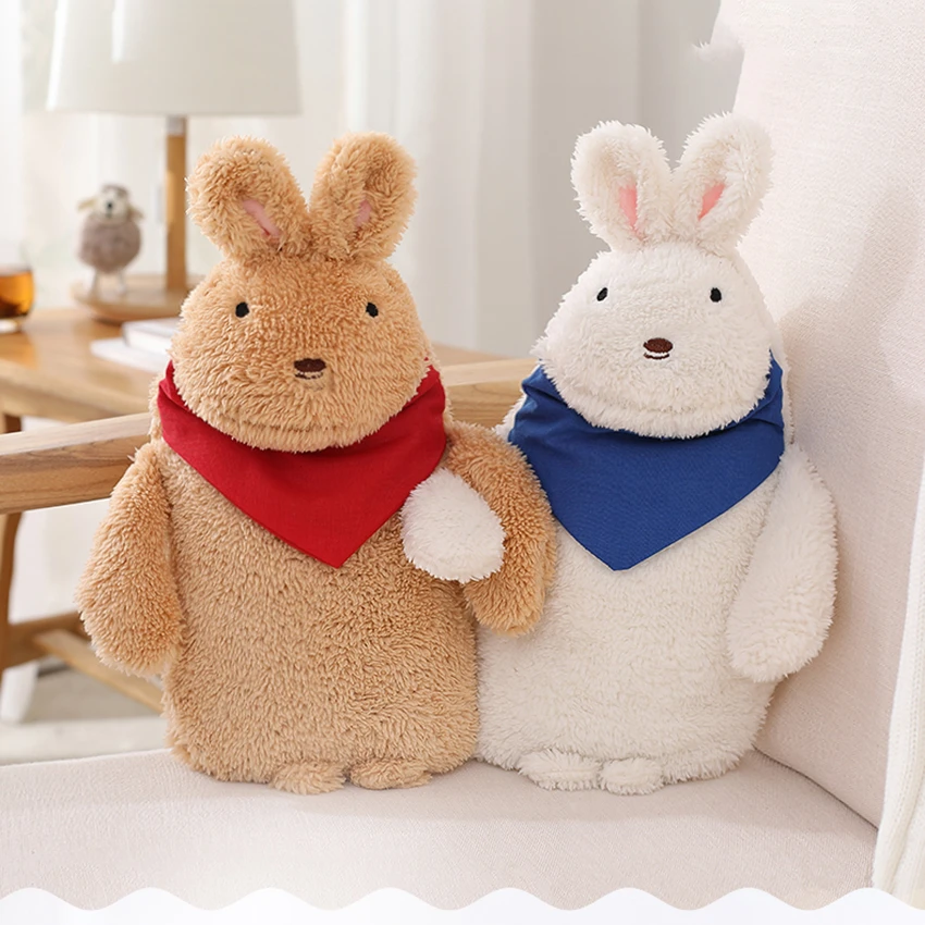 BESPORTBLE 2pcs Plush Hot Water Bags with Cute Faux Fur Rabbit Cover Rubber Hot Water Bottle for Winter Warmer Hand Feet Aches Pains Relief Mother Father Gifts Beige 