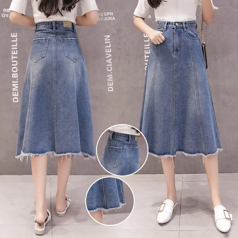 Cowboy Grote Rok Mid-Lengte 2020 Voorjaar Nieuwe Stijl Dames Jurk Koreaanse Stijl Nieuwe Stijl Hoge Taille denim Rok Mid-Lengte Cowboy Grote Rok Mid-Lengte 2020 Voorjaar Nieuwe Stijl Dames Jurk Koreaanse Stijl Nieuwe Stijl Hoge Taille denim Rok Mid-Lengte