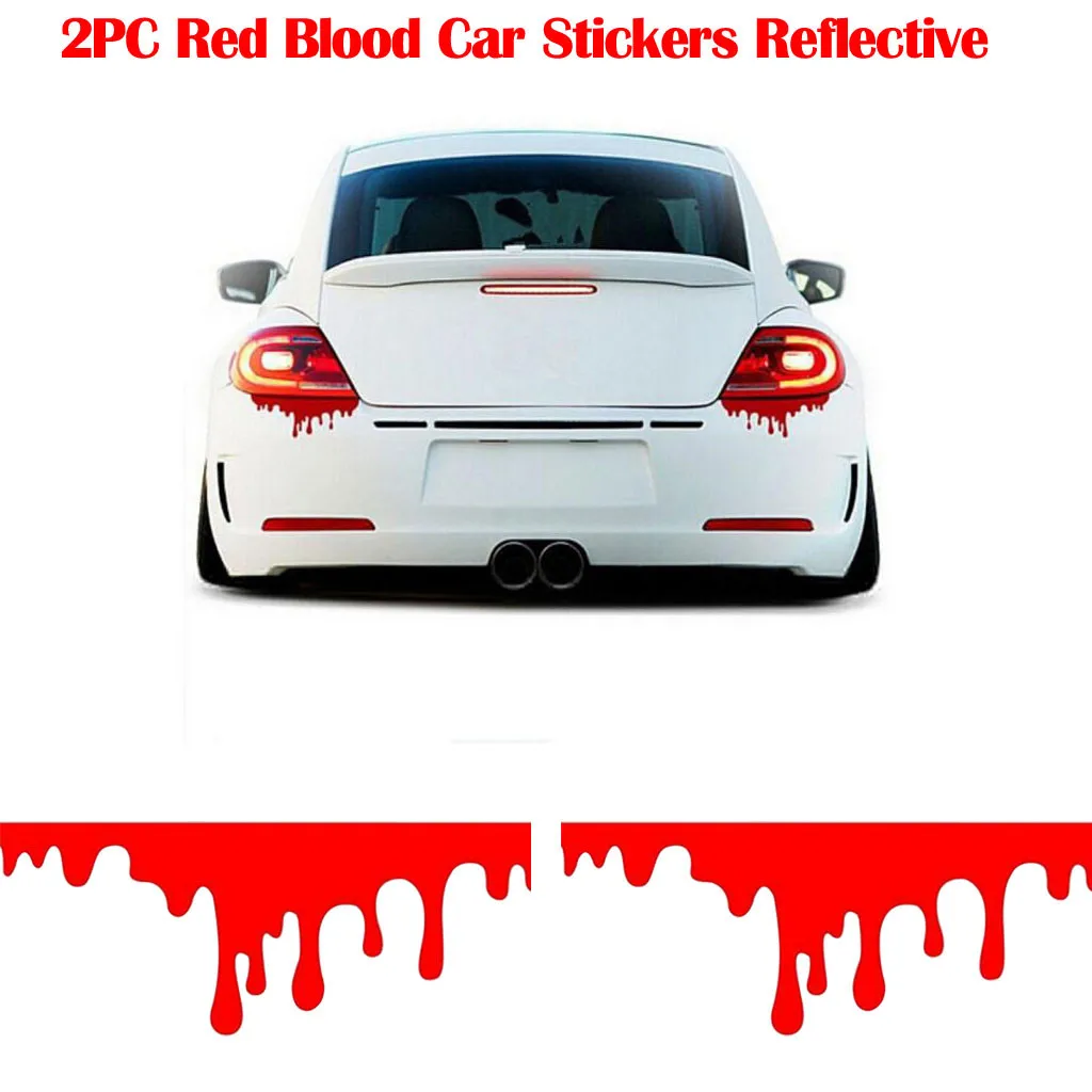 2Pcs Red Blood Car Stickers Reflective Car Decals Light Bumper Body