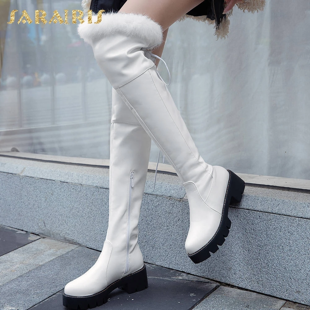 

Sarairis Fashion New Chunky Heels Add Fur Warm Winter Boots Woman Shoes Zip Up Dropship Over The Knee Boots Women Shoes