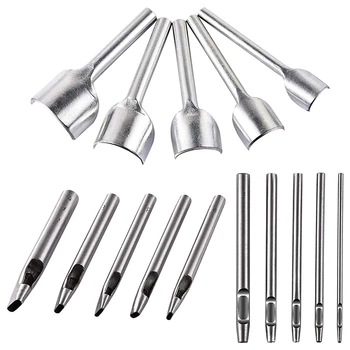 

15 Pieces Leather Craft Tools Half-Round Cutter Punch Round and Oval Shape Hole Punch Cutter Belt Watch Band Gasket Hollow Leath
