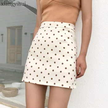 

Black and Beige Polka Dot Skirt Women Summer Short A Line Mini Skirt High Waist Fashion Chic Bodycon Skirt Package Hip Bottoming