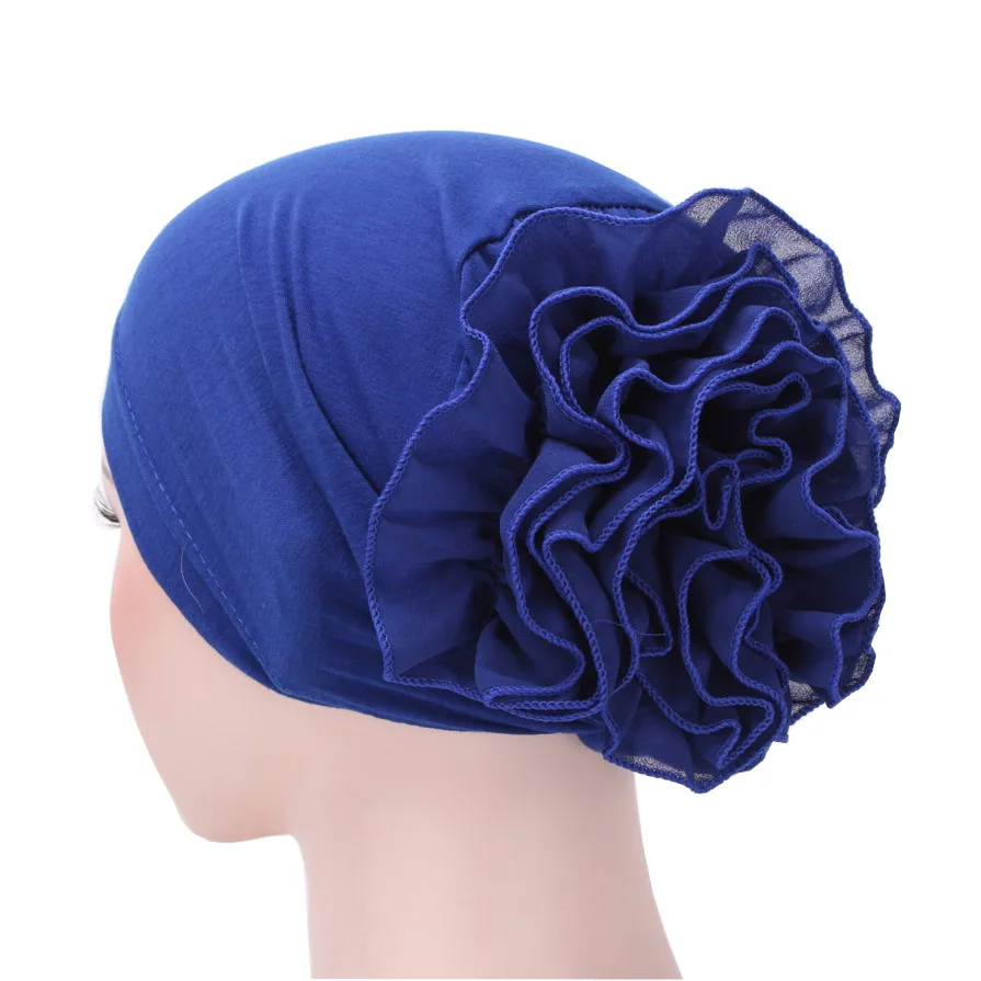 Модная мусульманская тюрбан шапочка с цветком однотонная шифоновая шляпа Женские Повязки Тюрбан аксессуары для волос арабский хиджаб шарф шапка