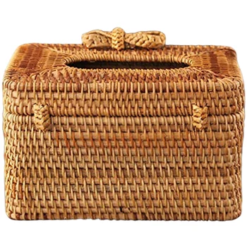 

Rattan Tissue Box, Household Napkin Storage Box Restaurant Desktop Paper Towel Storage Box 19 x 13 x 11 cm