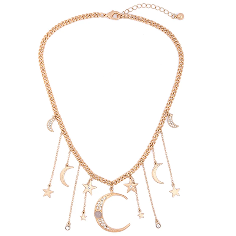 

Retro Exquisite Fashion Necklace Europe America Stars Moon Set in Drill Female Matching Dress Pendant Jewelry Accessories Gift