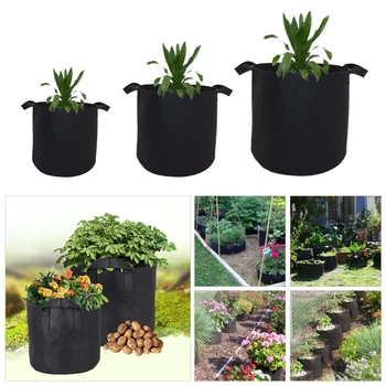 

5Pc 6 Sizes Black Plant Grow Bag Container Fabric Plant Root Tools Planting Pot Vegetable Flower Pot Container Garden Supplies