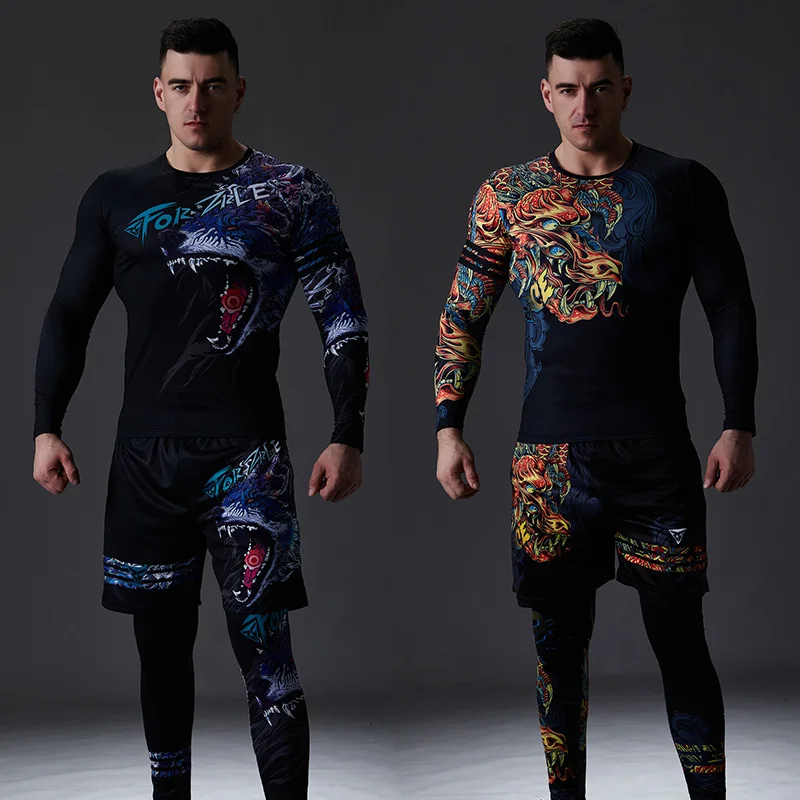 ZRCE Chinese Style Men's Tracksuit Gym Fitness Compression Sports Suit Clothes Running Jogging Sport Wear Exercise Workout Set 2 pcs set men s short sleeveset clothes compression sport running jogging gym tracksuit men clothing