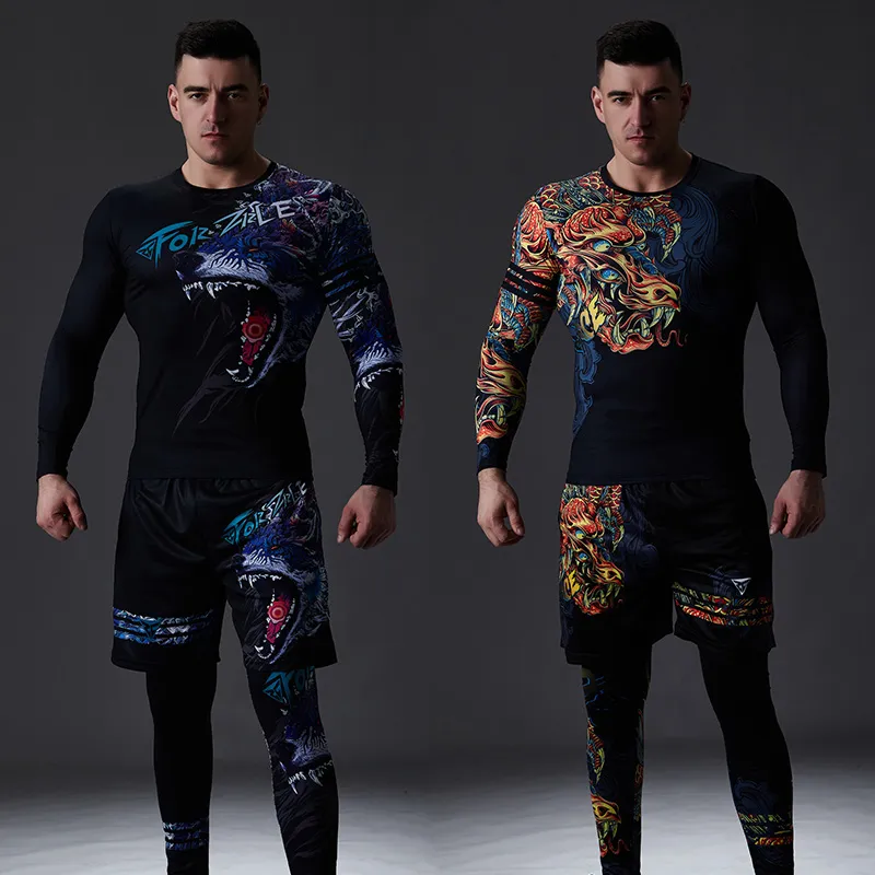 ZRCE Chinese Style Men's Tracksuit Gym Fitness Compression Sports Suit Clothes Running Jogging Sport Wear Exercise Workout Set