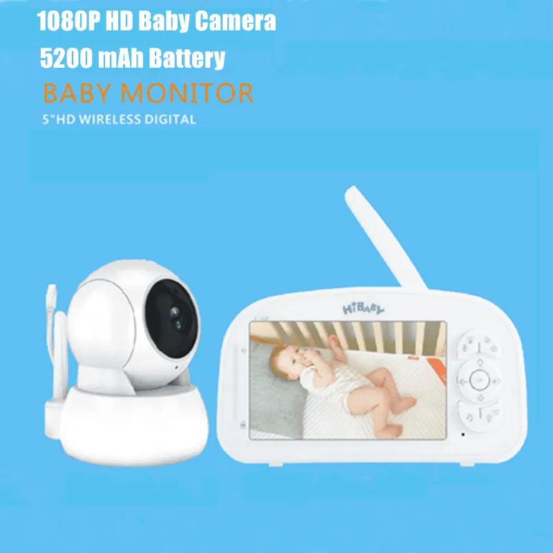 

New 5" 1080P HD Video Baby Monitor 5200 mAh Battery 2-Way Audio Auto Night Vision Temperature Monitoring Lullabies 1000ft Range