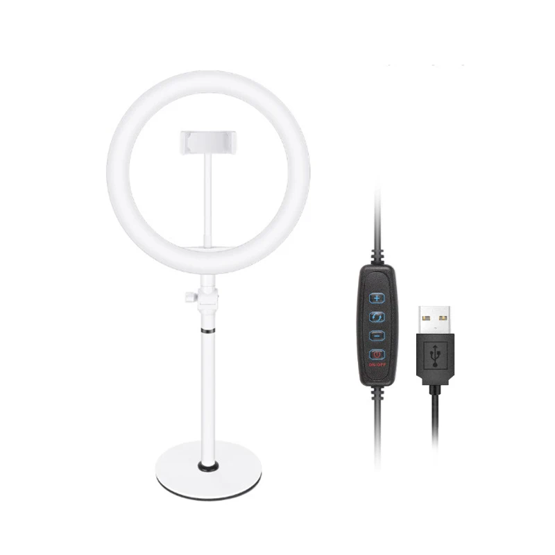 

10 Inch LED Ring Light 5V 8W 3800-6800K Photography Dimmable Selfie Ring Light Video Live Makeup Ring Lamp+Phone Holder USB Plug