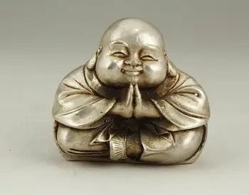 

CHINESE OLD WHITE COPPER HANDWORK CARVING MONK BUDDHA STATUE
