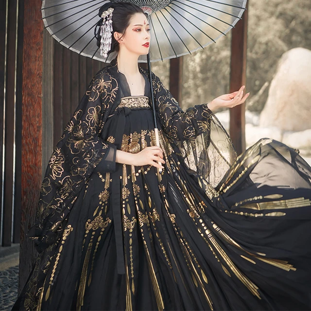 Vrouwen Klassieke Dans Kostuum Zwart Goud Hanfu Traditionele Fairy Folk Dans Jurk Kleding Festival Outfit DN5982 _ - AliExpress Mobile