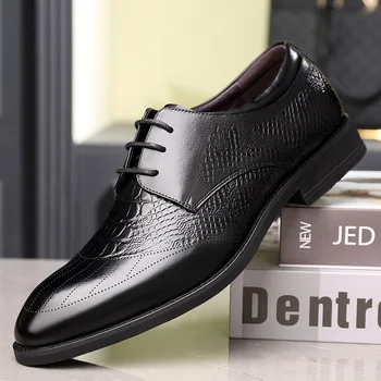 

men's shoes 2020 new crocodile pattern top layer cow leather formal single shoes low top casual high-end leather shoes