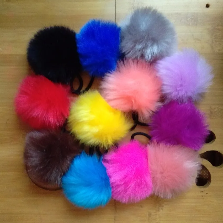 16 Color Bunny Pompons Black Rubber Band Hairball String Fluffy Ball Pompom Hair Wear Fake Fur Ball Jewelry Cute Handmade Crafts korean fashion crystal double layer ear clip earrings for women jewelry new zircon ear cuffs without hole snakes fake earrings