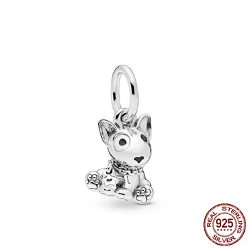 

Top Sale 100% 925 Sterling Silver Beads Bull Terrier Puppy Pendant Charms fit Original Pan's Bracelets Women DIY Jewelry