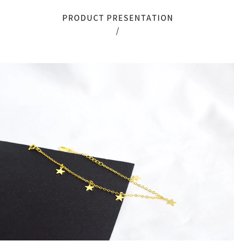 POFUNUO 925 Sterling Silver Women Simple Star Bracelets Girls Birthday Gift Fashionable Five-pointed Star Bracelets Chic Jewelry