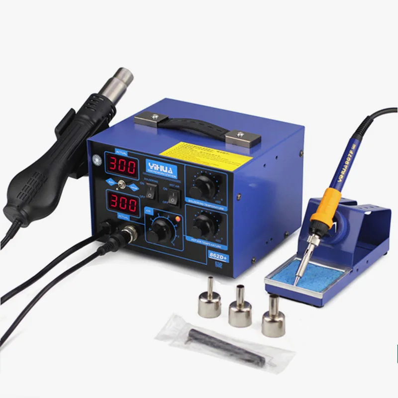 Паяльная станция YIHUA 862D-plus 220 В светодиодный дисплей 2 в 1 SMD SMT ESD паяльная с горячим
