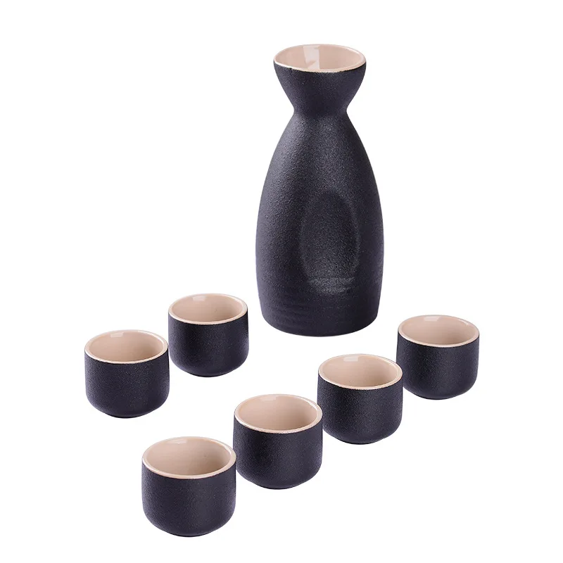 Japanese Ceramic Sake Pot Cup Set Black Stoneware Wine Bottle Wine Bottle Cup 7 Pieces/Set ceramic sake set