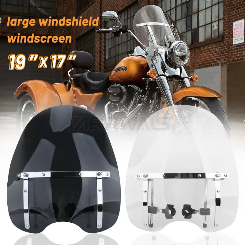 Universal 19"x17" Smoke Windshield Windscreen For 7/8" & 1" Motorcycle Handlebar