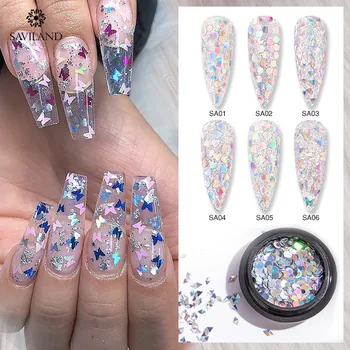 

SAVILAND Butterfly Holographic Laser Rainbow Nail Diy Stereoscopic Effect Nail Glitter Sequins Manicure Nail Art