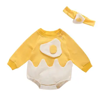 

Toddler Baby Kids Girls Boys Eggs Patchwork Long Sleeve Romper Bodysuit Hairband Children Autumn Fashion Clothes