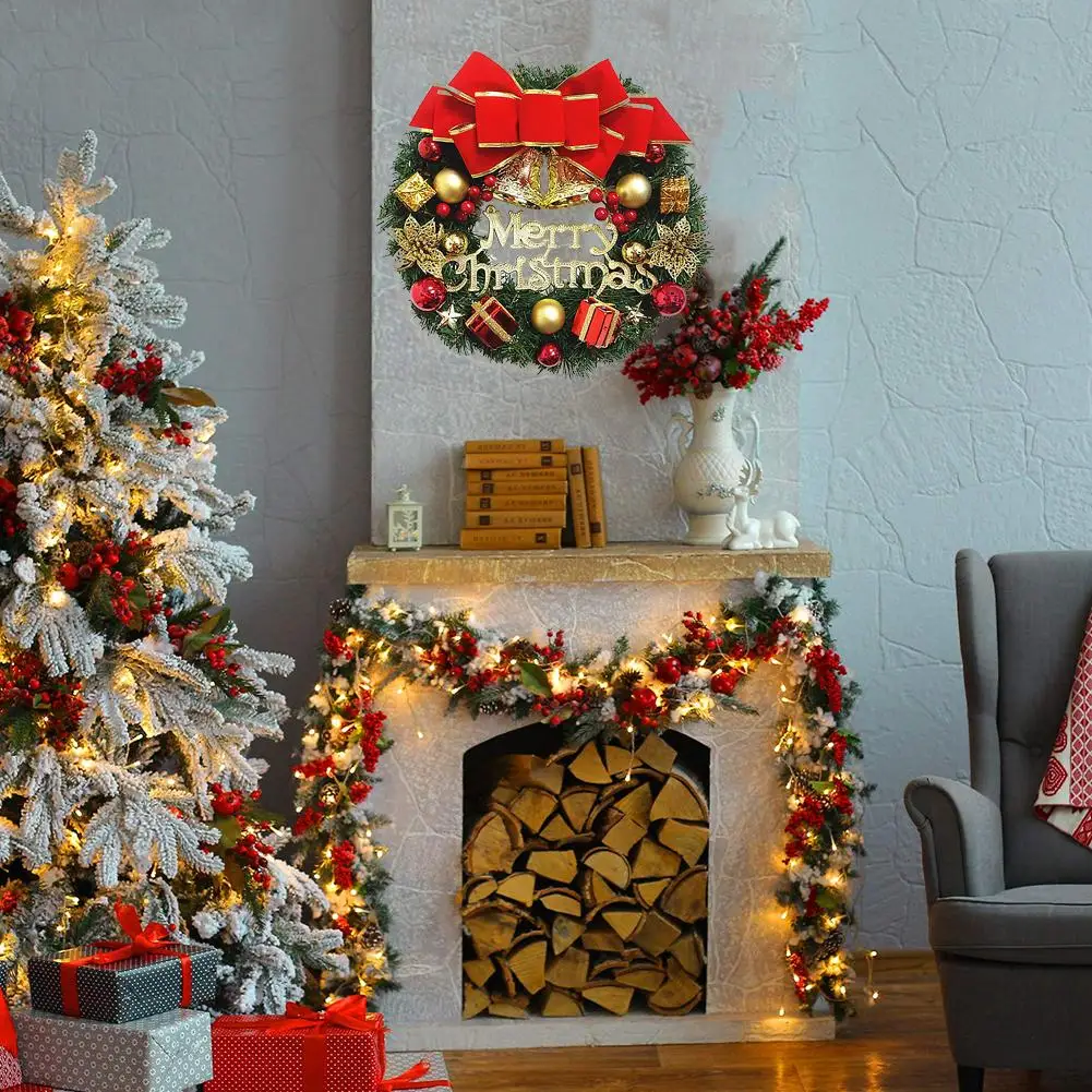Рождественский венок, украшение для окна, передней двери, искусственный венок, гирлянда, рождественские украшения, домашний декор