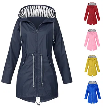 

Camping Hiking clothes Women Solid Rain Jacket Outdoor Plus Size Waterproof Hooded Raincoat Windproof coat ropa senderismo mujer