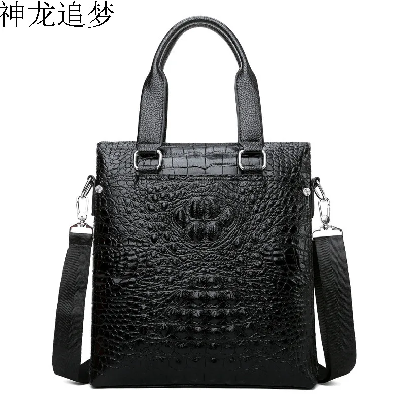 

Men's business handbag shoulder bag vertical section briefcase crocodile pattern PU leather working bag male totes handbag