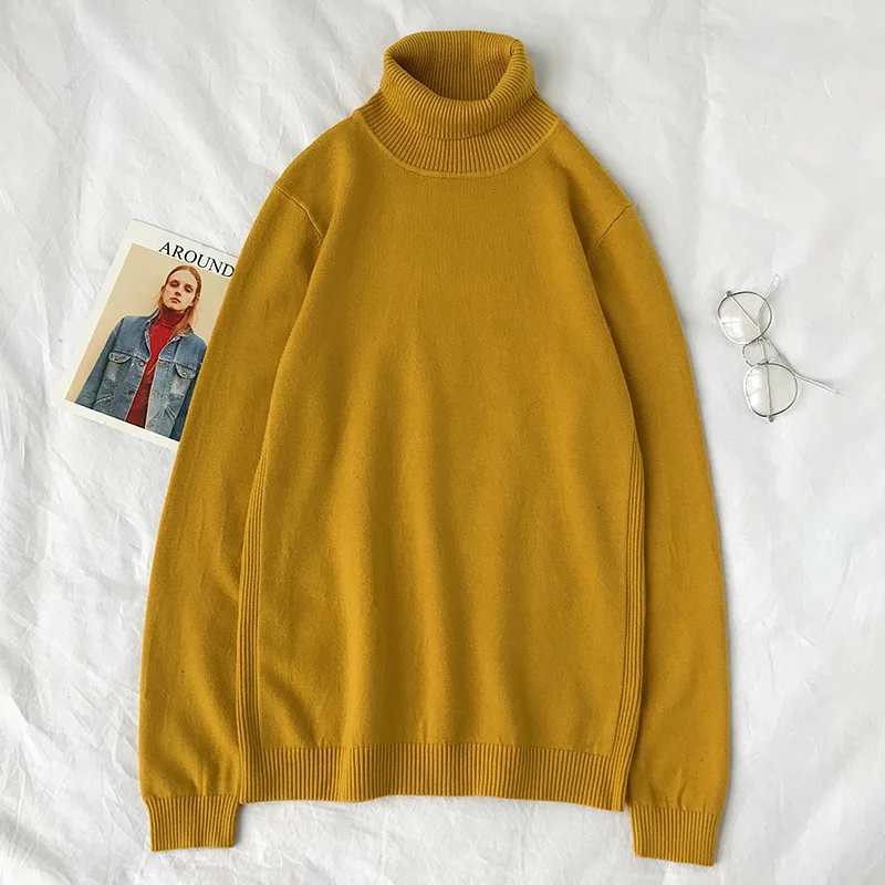 yellow Мужской/женский свитер с высоким воротом, пуловер, мужской модный однотонный шерстяной свитер, толстый вязаный свитер, мужские свитера, Зимние новые - Цвет: yellow