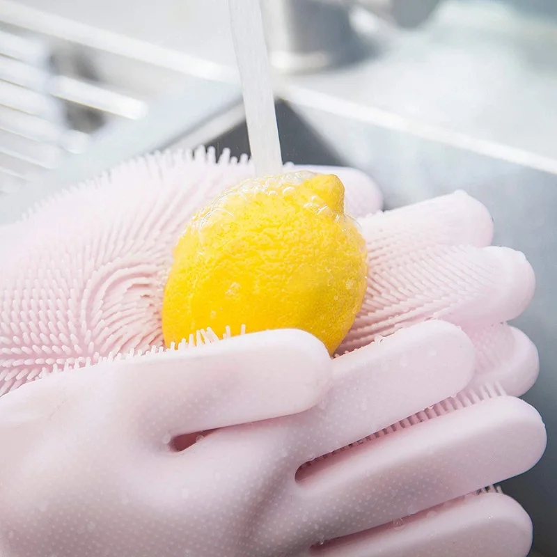 

Magic Silicone Dishwashing Gloves Reusable Brush Scrubber Gloves Dish Washing Glove for Kitchen House Cleaning 1 Pair