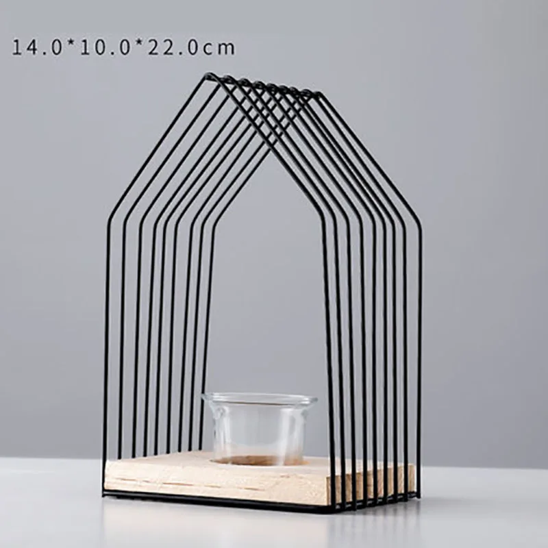 14X10X22CM Скандинавский креативный современный чайный светильник, стеклянная подставка, светильник в виде свечи, орнамент, простые железные Подсвечники Tealight LLC120 - Цвет: 14X10X22CM