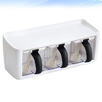 

1Pc 3-Gride Household Seasoning Box Kitchen Plastic Salt Pepper Jar Four Compartment Sugar Storage Case(White)