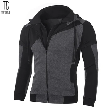 

Manoswe Multi-Color Patchwork Double Zipper Slim Hooded 2019 New Men's Casual Sports Long-sleeved Jacket Large Size