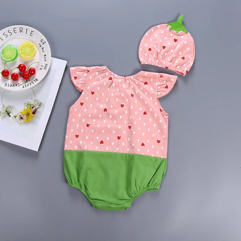 Baby Bodysuits for girl  Baby Girl Summer Clothes Rompers with Hat Ruffle Flying Sleeve Fruit Honey Bee Costume Infant Unisex Sleeveless One Piece Outfit best baby bodysuits