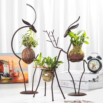 

Hydroponics Vase Container Iron Deer Frame Flower Stand Sturdy Beautiful No Soil Office Decoration Family