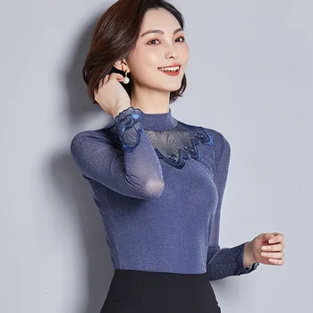 

2020 Ladies Lace Stitching Chiffon Long Sleeve T-shirt red