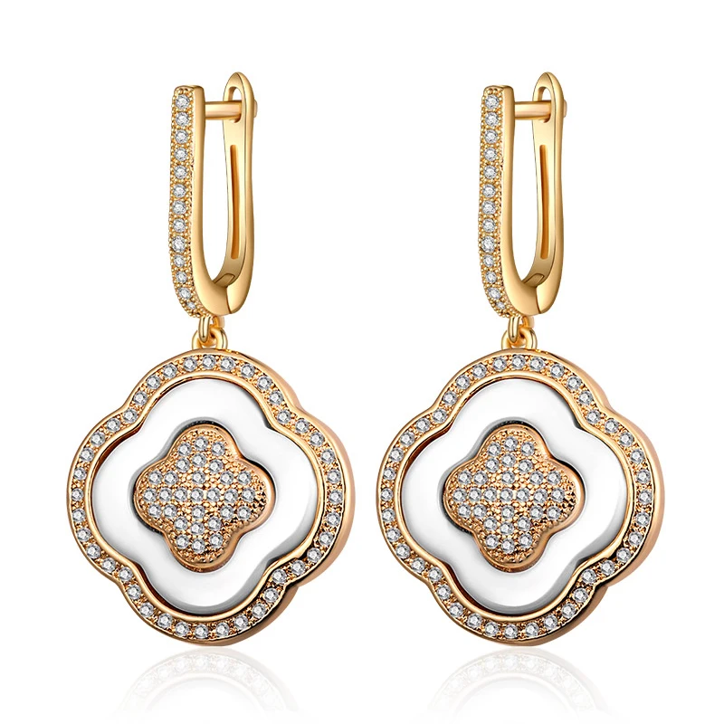 

Vintage Black White Ceramic Drop Earring Beautiful Zirconia Gold Silver Color Hanging Big Earrings for Women Jewelry Gifts Girls