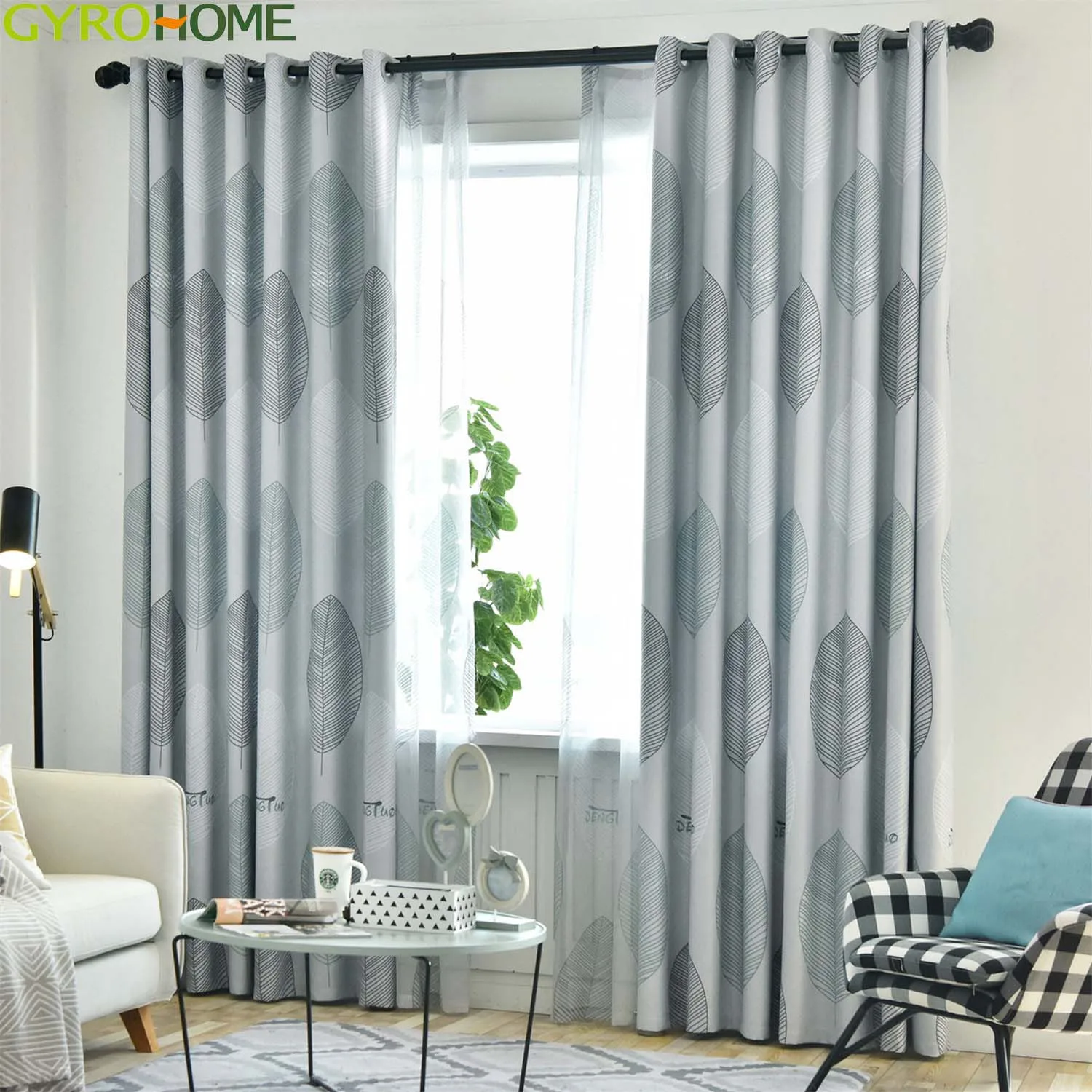 

2019 New Season Printing Nordic Maple Leaf Curtains Suitable for Living Room Window Treatment Transparent Home Decoration Tulle