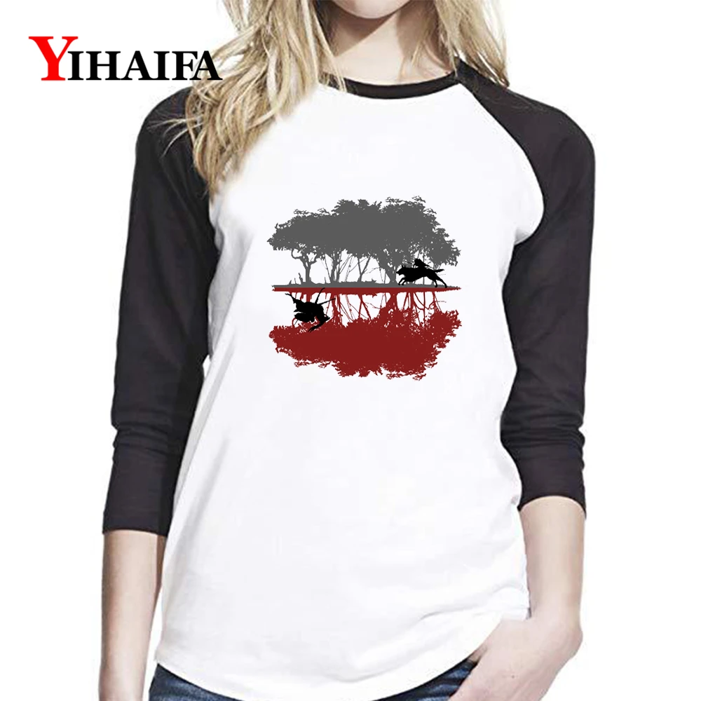 

Women Long Sleeve T Shirts Painted Tree 3D Printed Tops Pullover White Tee Shirt Stylish Graphics Tees Casual T-Shirt
