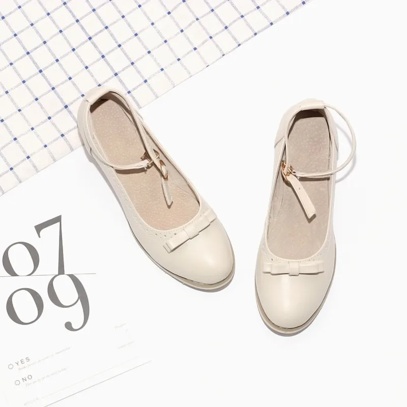 Japanese Buckle Strap Bow Women Oxford High Thick Heels Lolita Shoes British Genuine Leather Single Brogues Shoes Woman Size 43 (18)